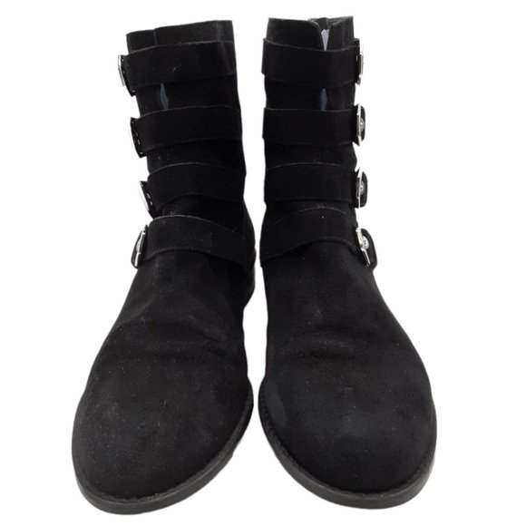 Stuart Weitzman Jitterbug Moto Black Suede Buckle Boots - Picture 6 of 16